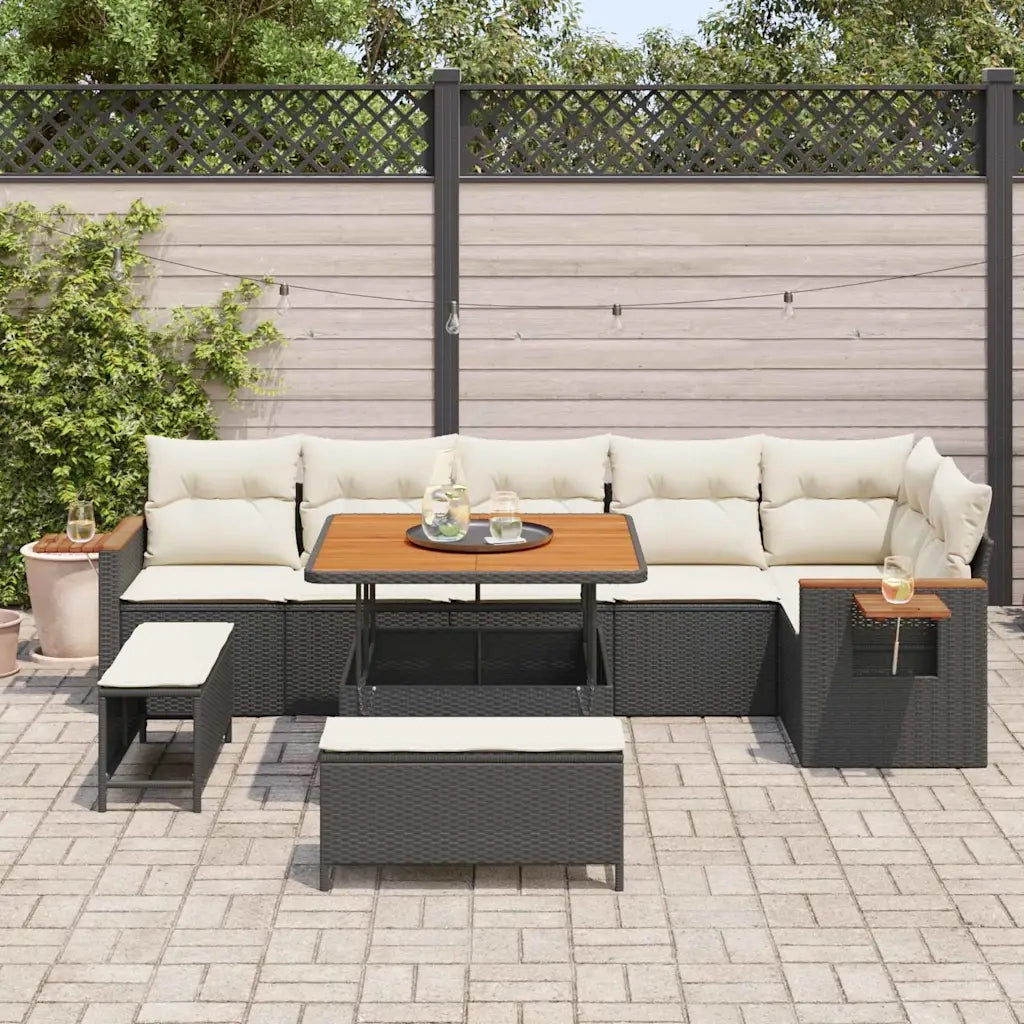 Set Divano da Giardino 11 pcs Nero e Crema polyrattan 3365135