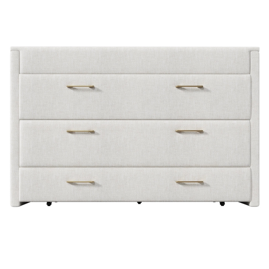 Letto a scomparsa 140x200 cm mobile con cassetto e porte USB e Type C in lino beige