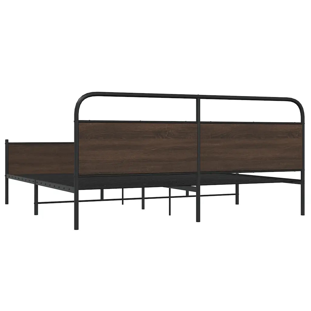 Letto matrimoniale | Letto per adulti | Giroletto senza Materaso in Metallo Rovere Marrone 193x203 cm