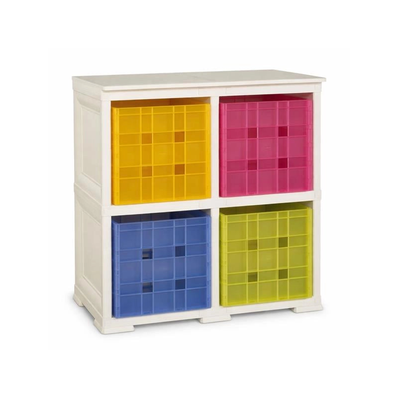 SCAFFALE 2 MODULI ANGORA 79X41X85,5 CM CON 4 CONTENITORI CUBO A SCORRIMENTO – LIBRERIA ORGANIZZATORE PER CAMERETTA E ZONA CREATIVA