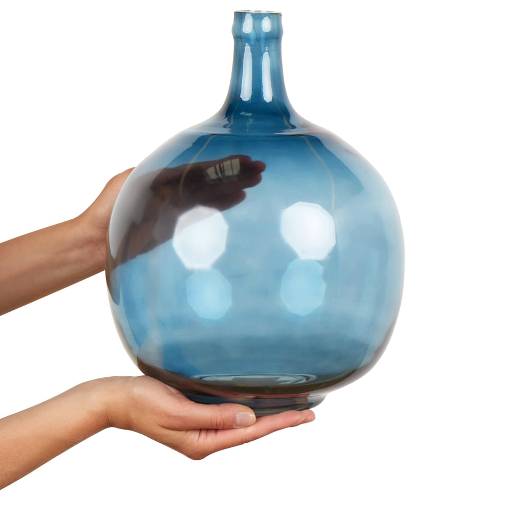 Vaso per fiori in vetro blu 31 cm decorativo fatto a mano rotondo a forma di bocciolo da tavolo Decorazione per la casa Design moderno