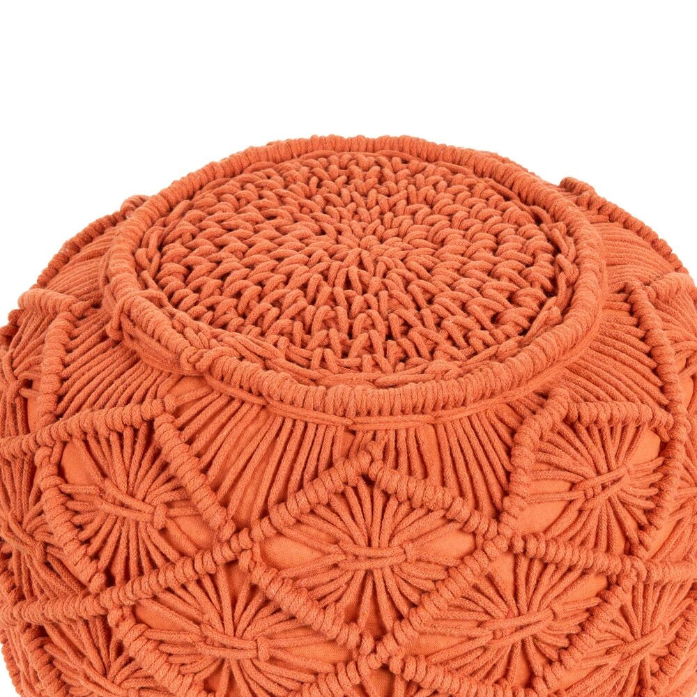 Pouf lavorato a maglia Poggiapiedi rotondo intrecciato all'uncinetto in cotone arancione