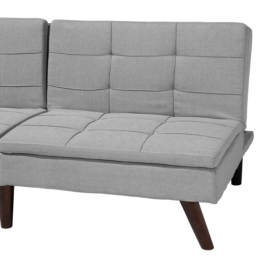 Divano letto grigio 3 posti trapuntato tappezzeria Click Clack Split indietro gambe in metallo