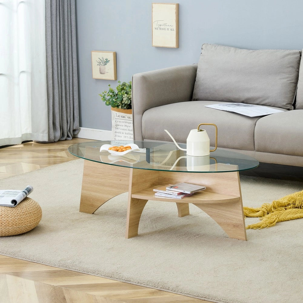 Tavolino da Caff¨¨ Ovale in Vetro Temperato ¨C Xylo ¨C Multistrato, Design Moderno, 104x60 cm