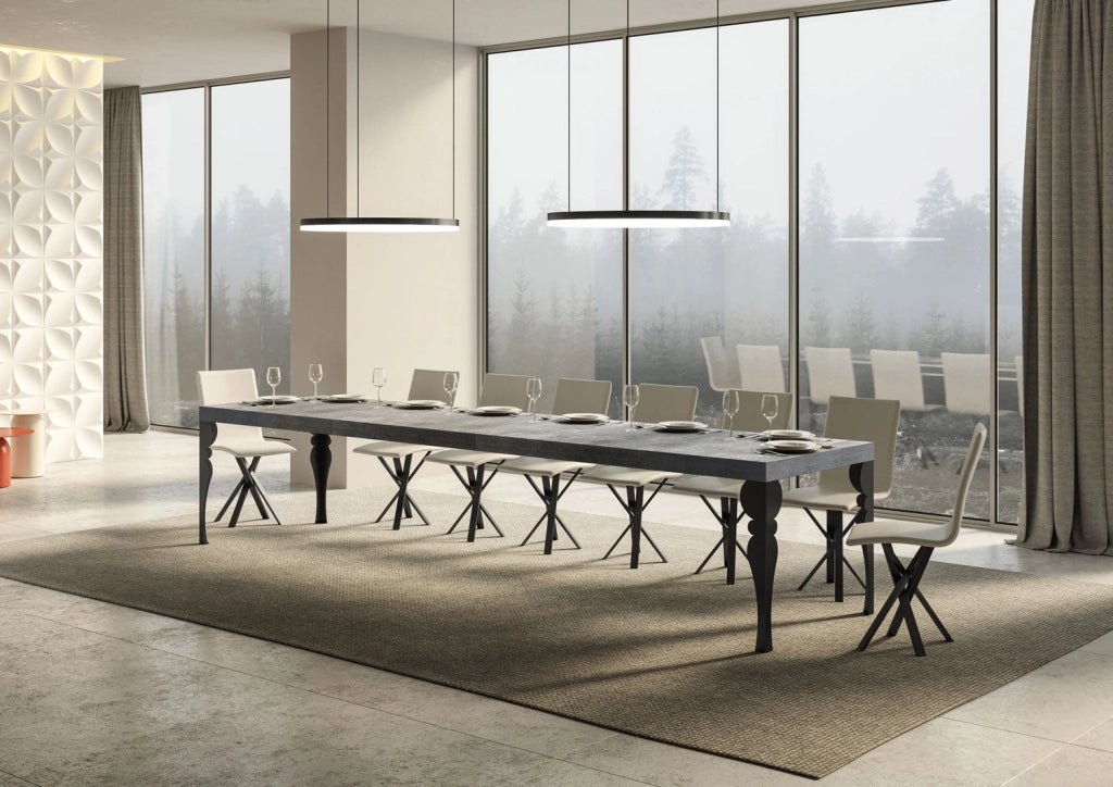 Tavolo allungabile 200/460x90 cm Paxon Premium bianco frassino gambe antracite
