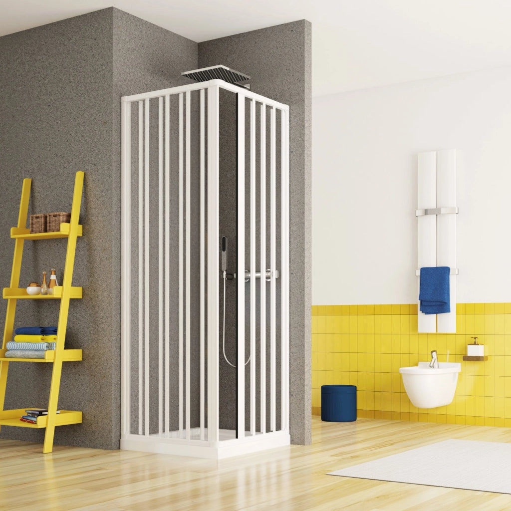 Box doccia due lati apertura centrale a soffietto, pvc bianco h185cm Platra Merne Bianco,80x90 cm