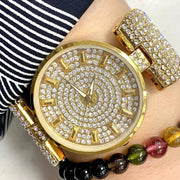 Trade Shop - Orologio Da Polso Donna Acciaio Analogico Moda Fashion Brillantini Strass Dorato -