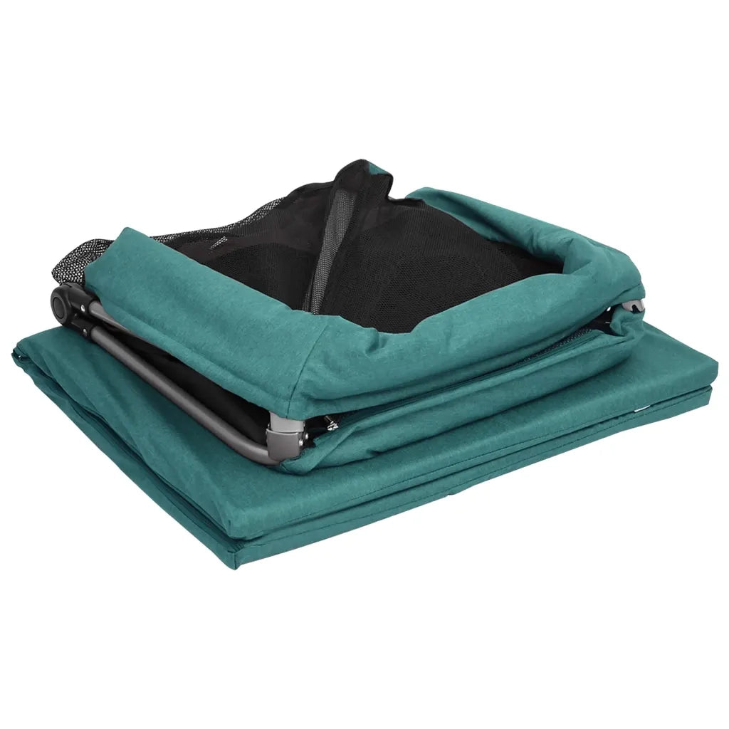 Box per Bambini con Materasso Verde Tessuto di Lino CFW9930161