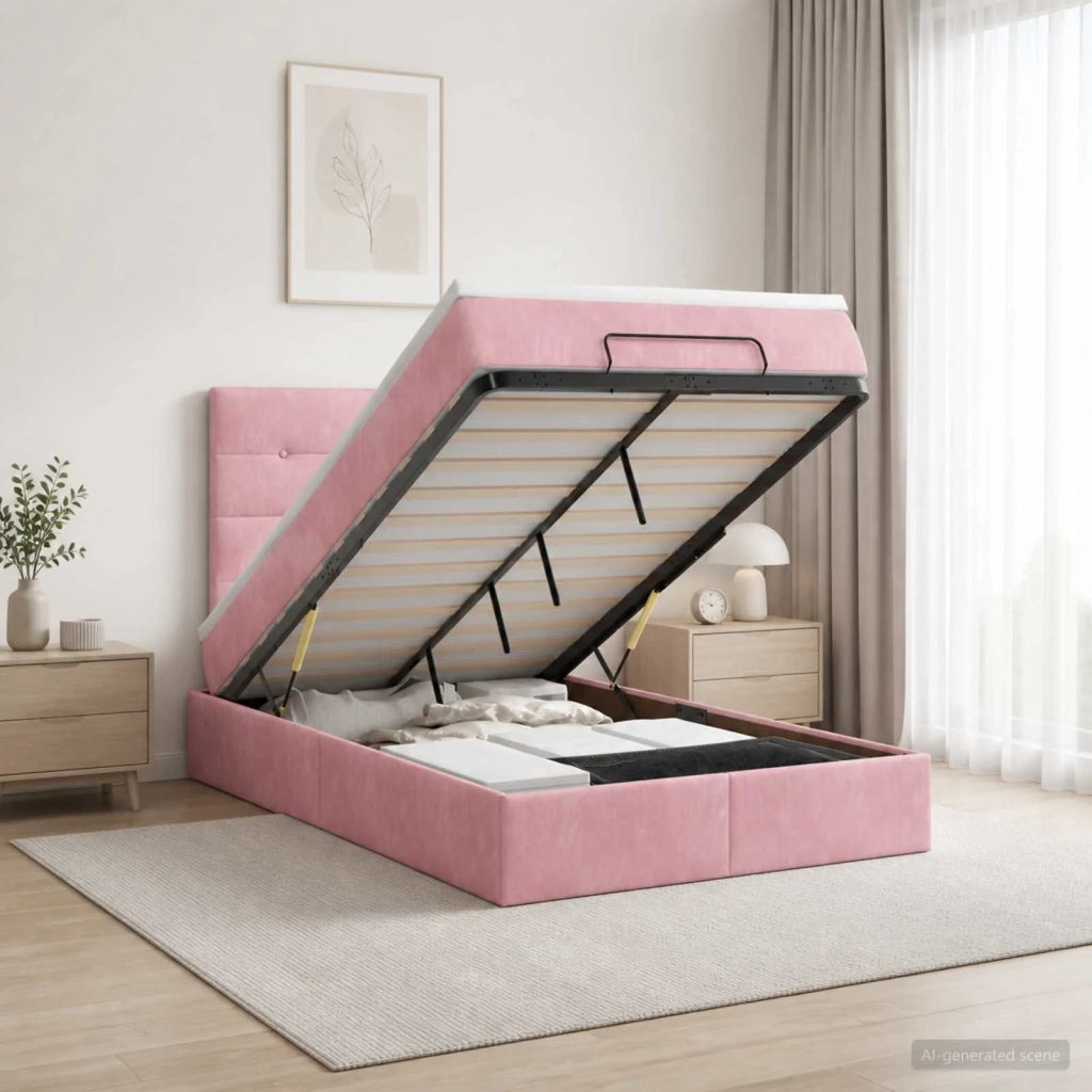Letto ottomano con materasso Rosa 120 x 190 cm Velluto 3457712