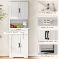Credenza Cucina con 2 Armadietti e Cassetto, Piano Centrale Aperto e Ripiani Regolabili, Bianco