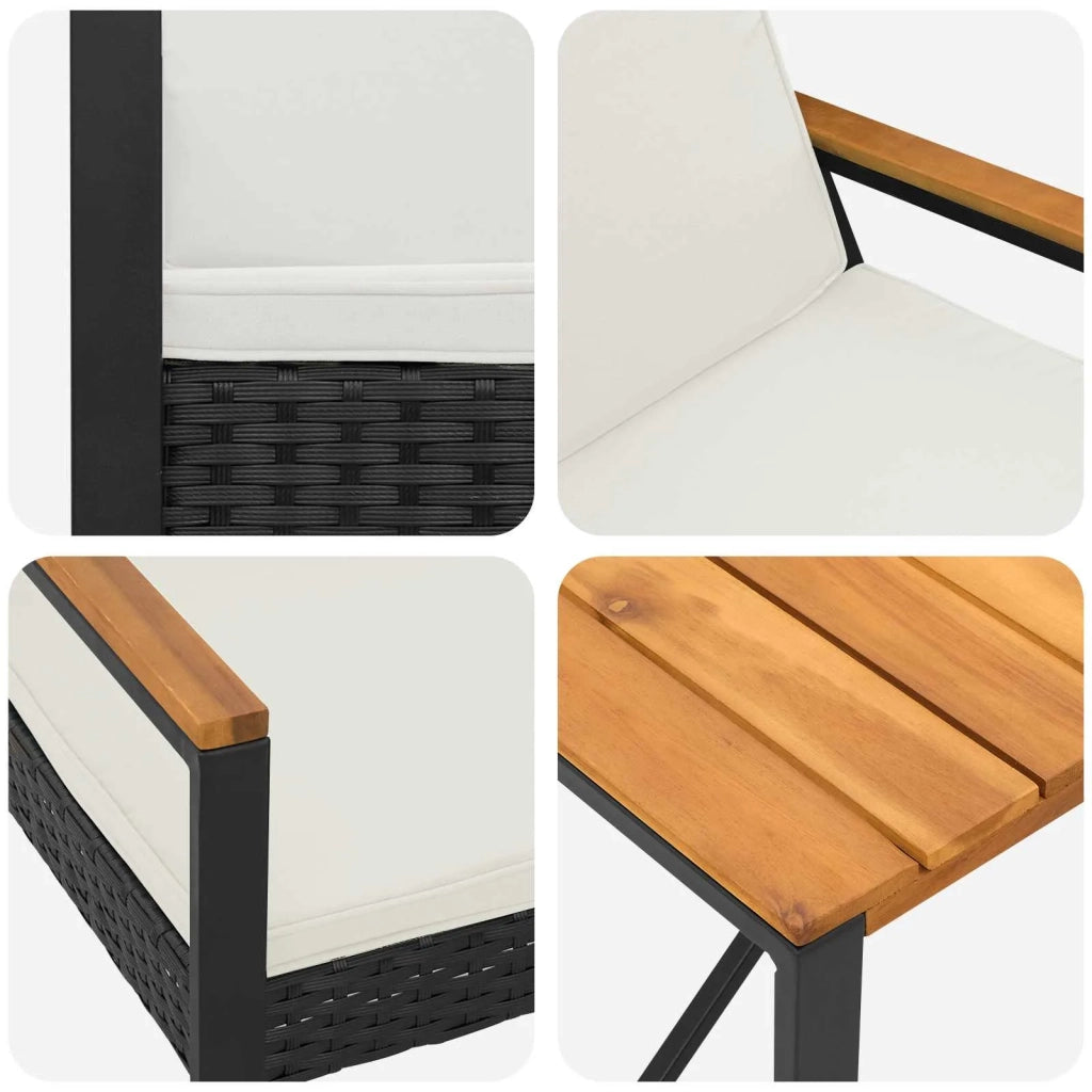 Set Mobili da Esterno 3 pcs Nero e Bianco Crema polyrattan