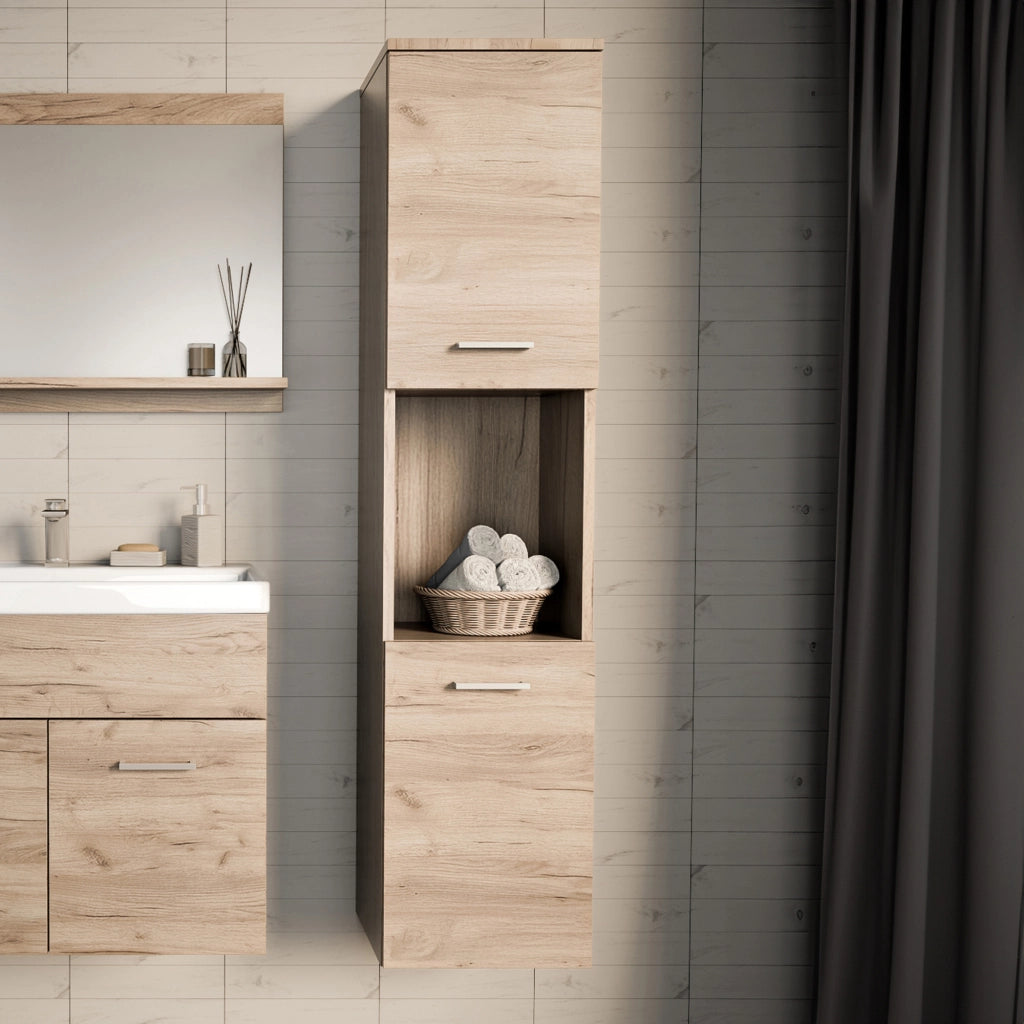 Mobile a Colonna Krildihana da Parete Pensile da Bagno 131 x 30 x 30 cm - Effetto Rovere [en.casa]