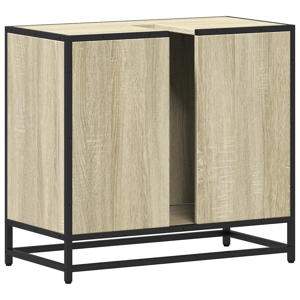 Mobiletto per Lavabo da Bagno Rovere Sonoma 65x33x60 cm Legno Massello 849265