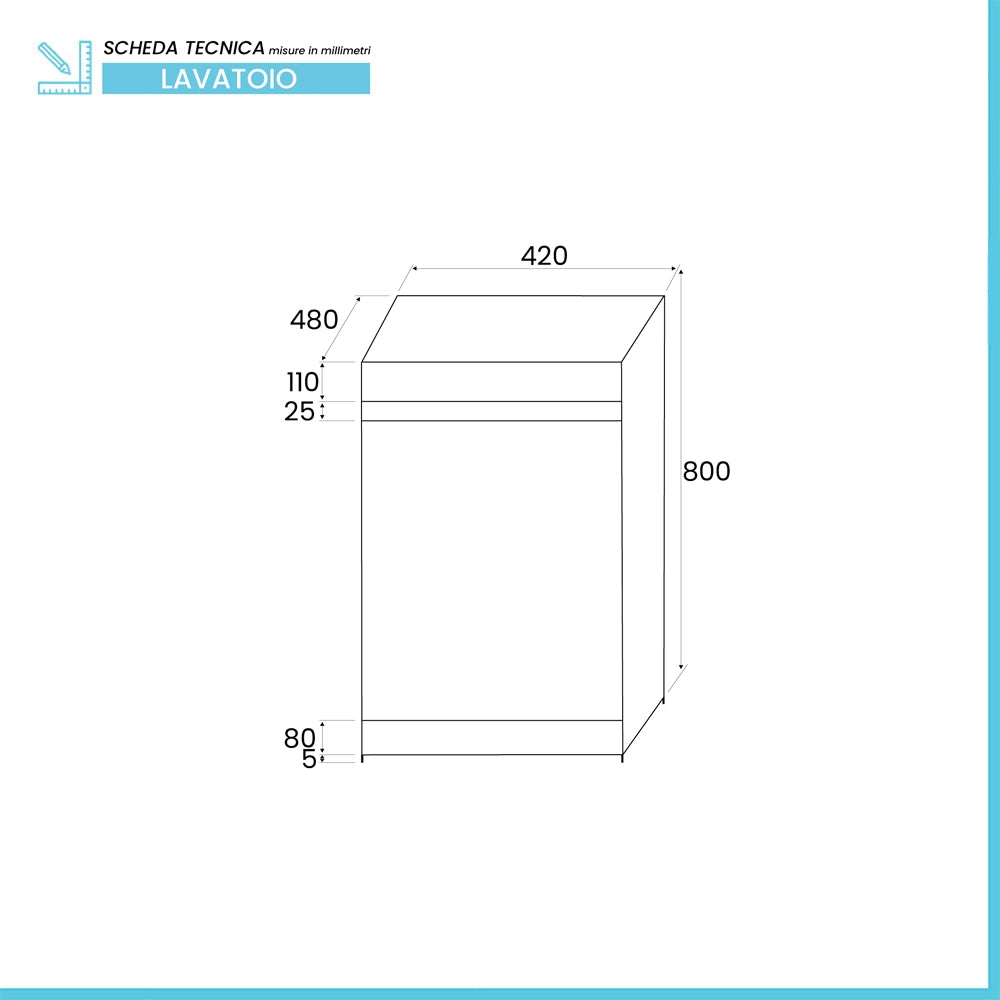 Mobile lavatoio 45x51 cm bianco opaco con vasca in ceramica e strofinatoio