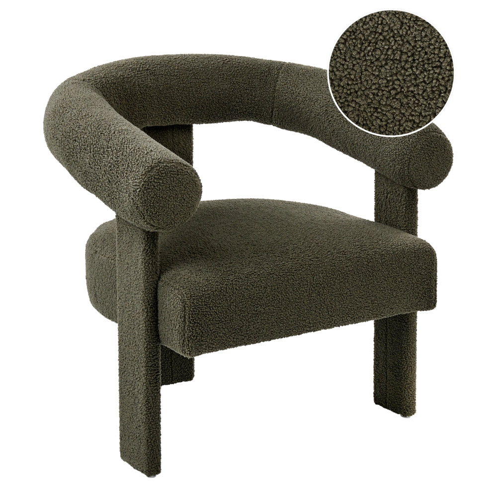 Poltrona da salotto in stile retrò rivestita in bouclé con gambe verdi design retrò gambe in legno per soggiorno