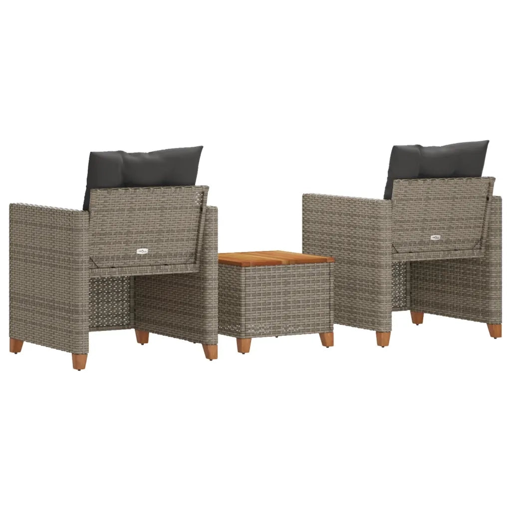 Set da Bistrò 3 pz con Cuscini Grigio Polyrattan e Legno Acacia 366310