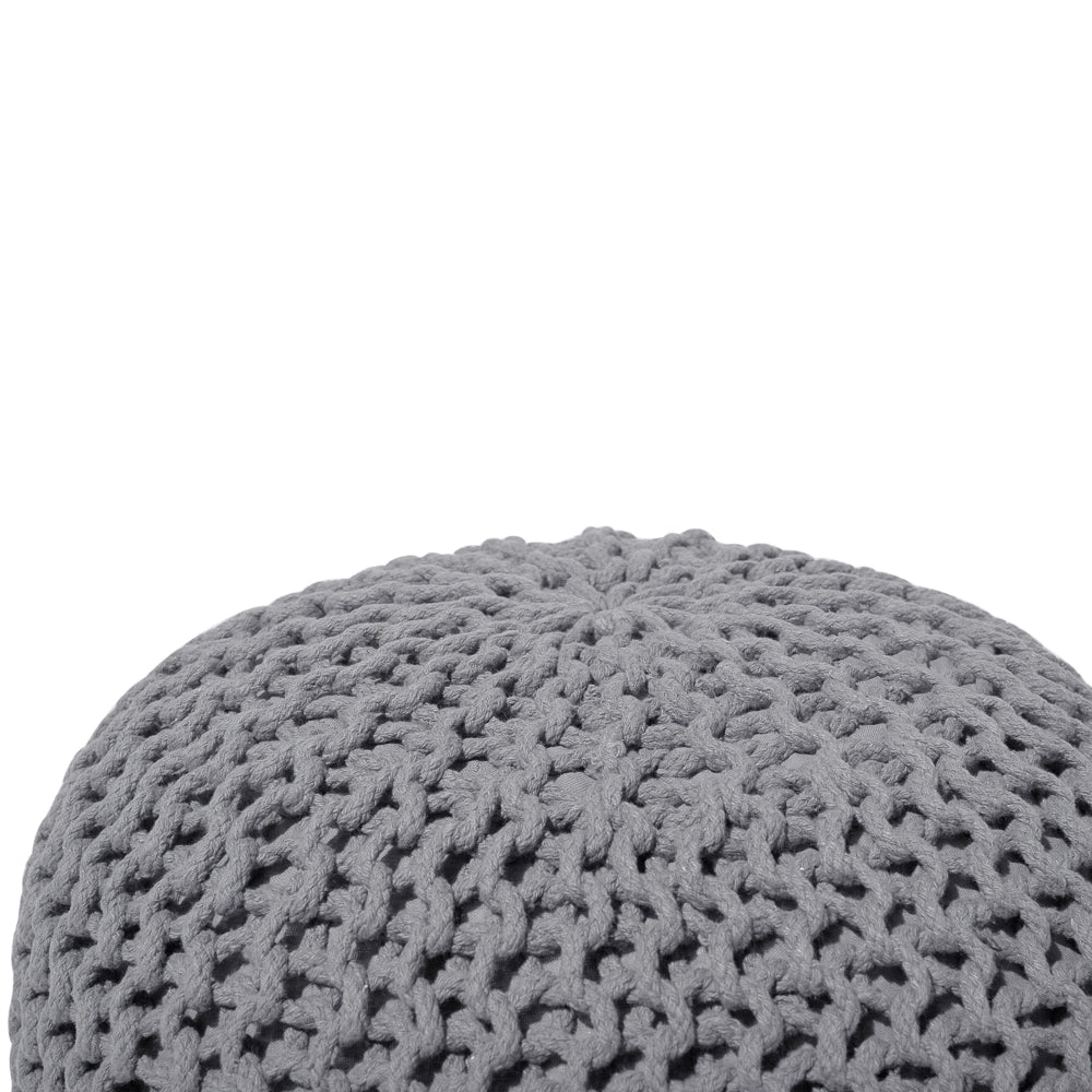 Pouf ottomana grigio scuro in cotone lavorato a maglia perline EPS riempimento rotondo piccolo poggiapiedi 50 x 35 cm
