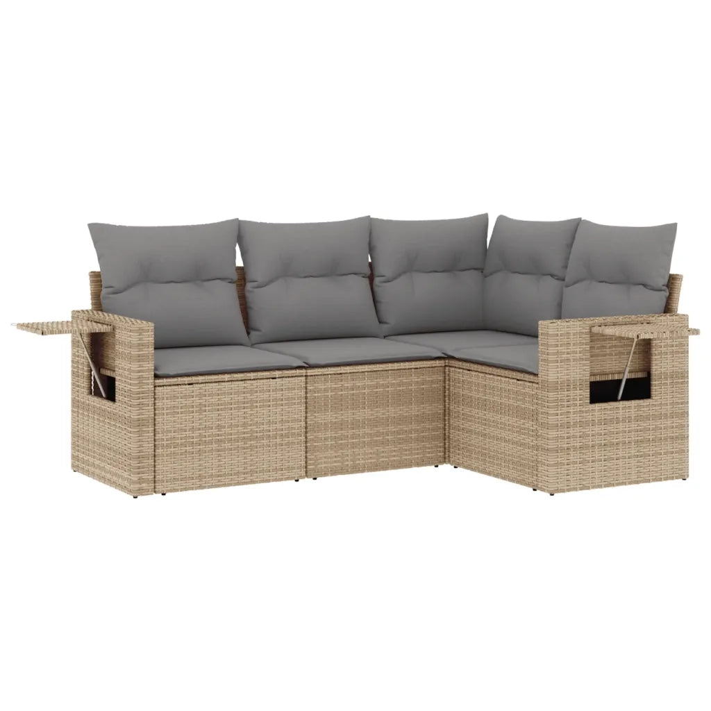 Set Divano da Giardino 4 pz con Cuscini Beige in Polyrattan