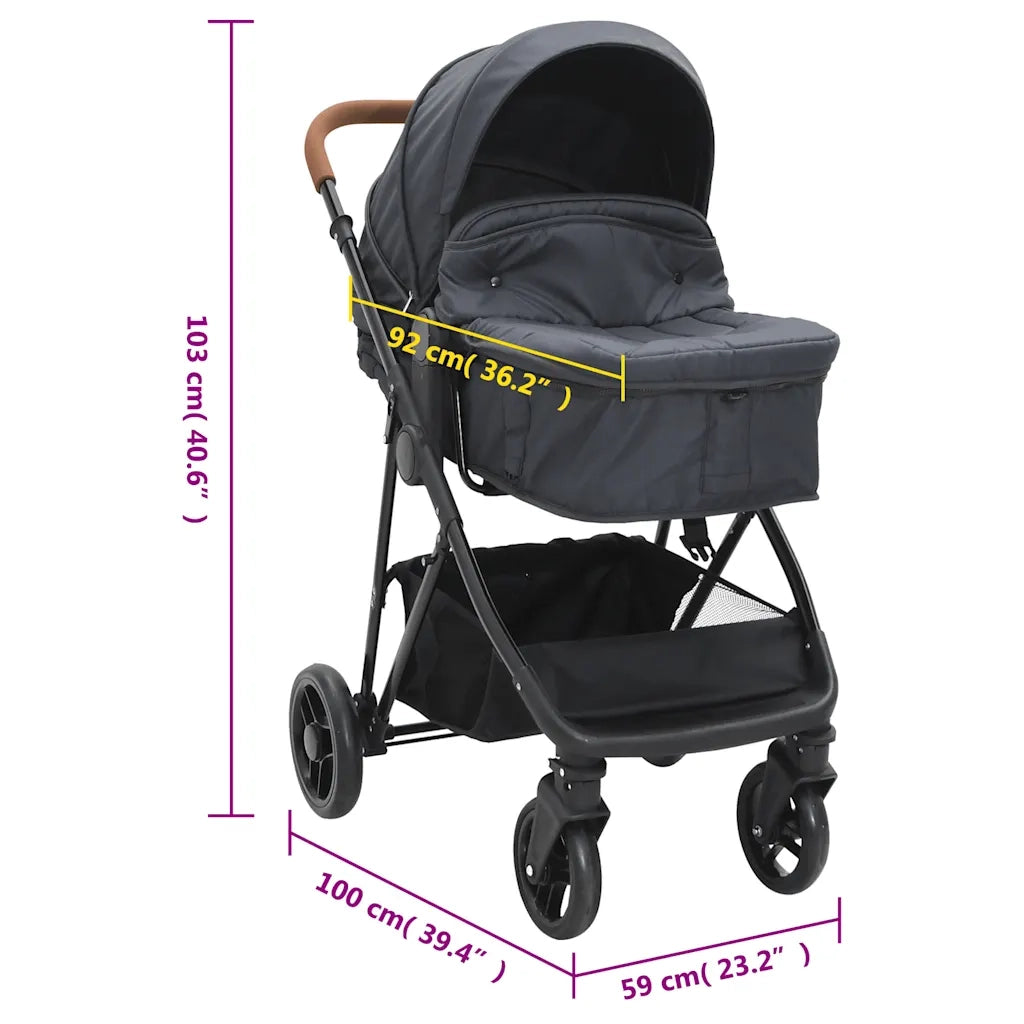 vidaXL Passeggino 2 in 1 Antracite e Nero in Acciaio