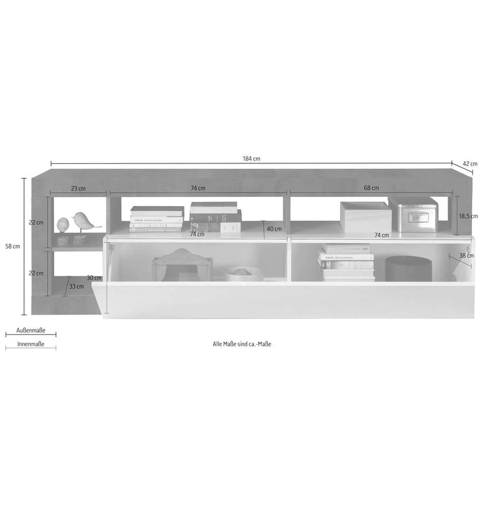 Porta TV Mogol bianco lucido pero 184x42x58H