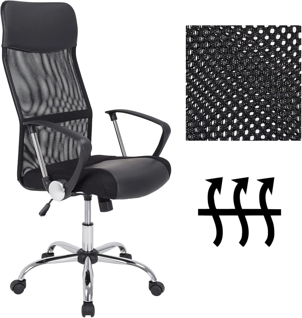 Set da 2 Sedie da Ufficio Ergonomiche in Similpelle Max. 110kg Regolabile da Scrivania Nero