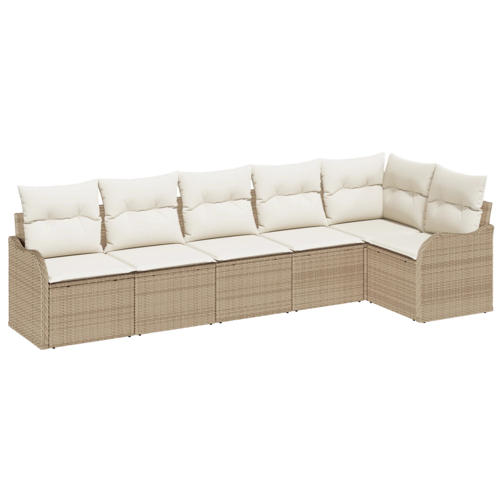 Set Divano da Giardino  6 Pezzi con Cuscini Beige Polyrattan