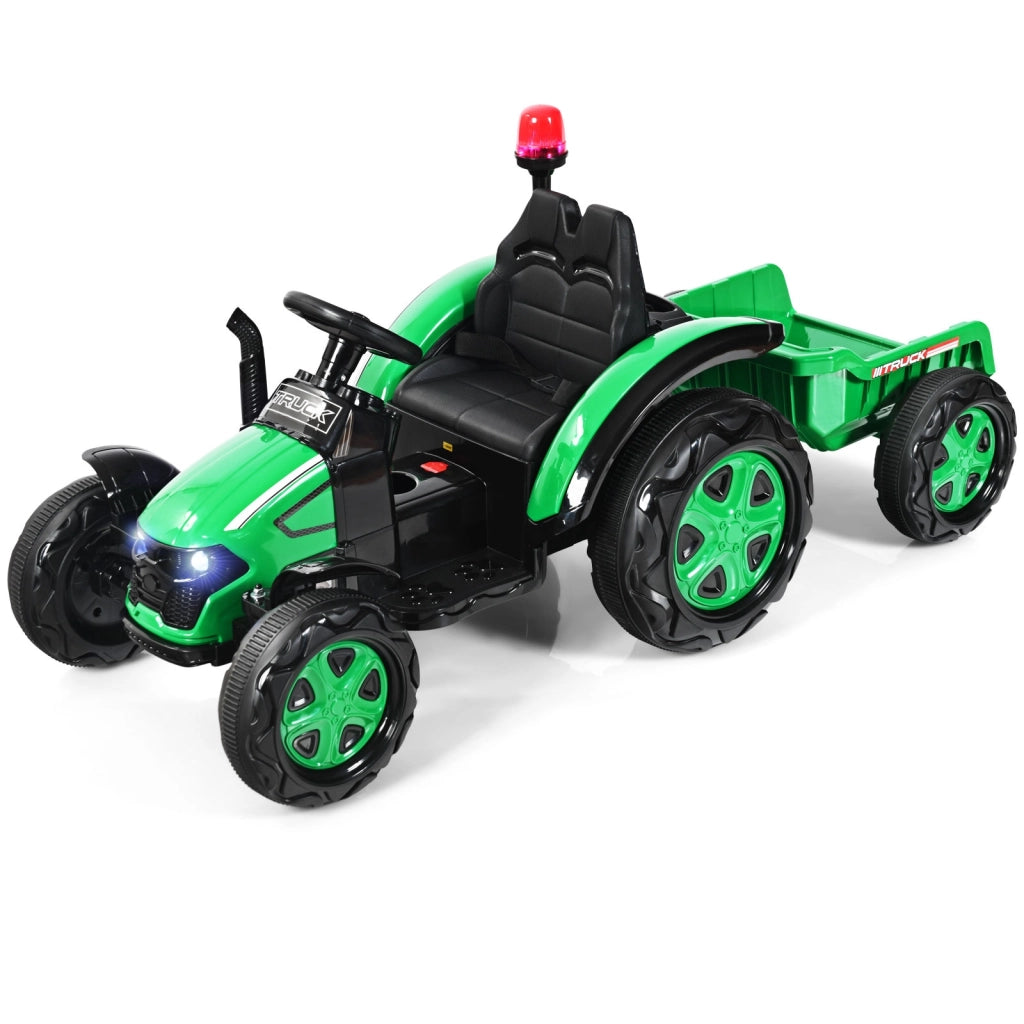 Trattore elettrico per bambini con rimorchio e telecomando, Trattore giocattolo con cintura di sicurezza Verde-Macchinine giocattoli