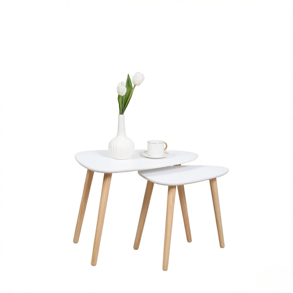 Set di tavolini bassi modulari con 2 piani e 3 vani, per soggiorno, in MDF e legno di pino, bianco naturale