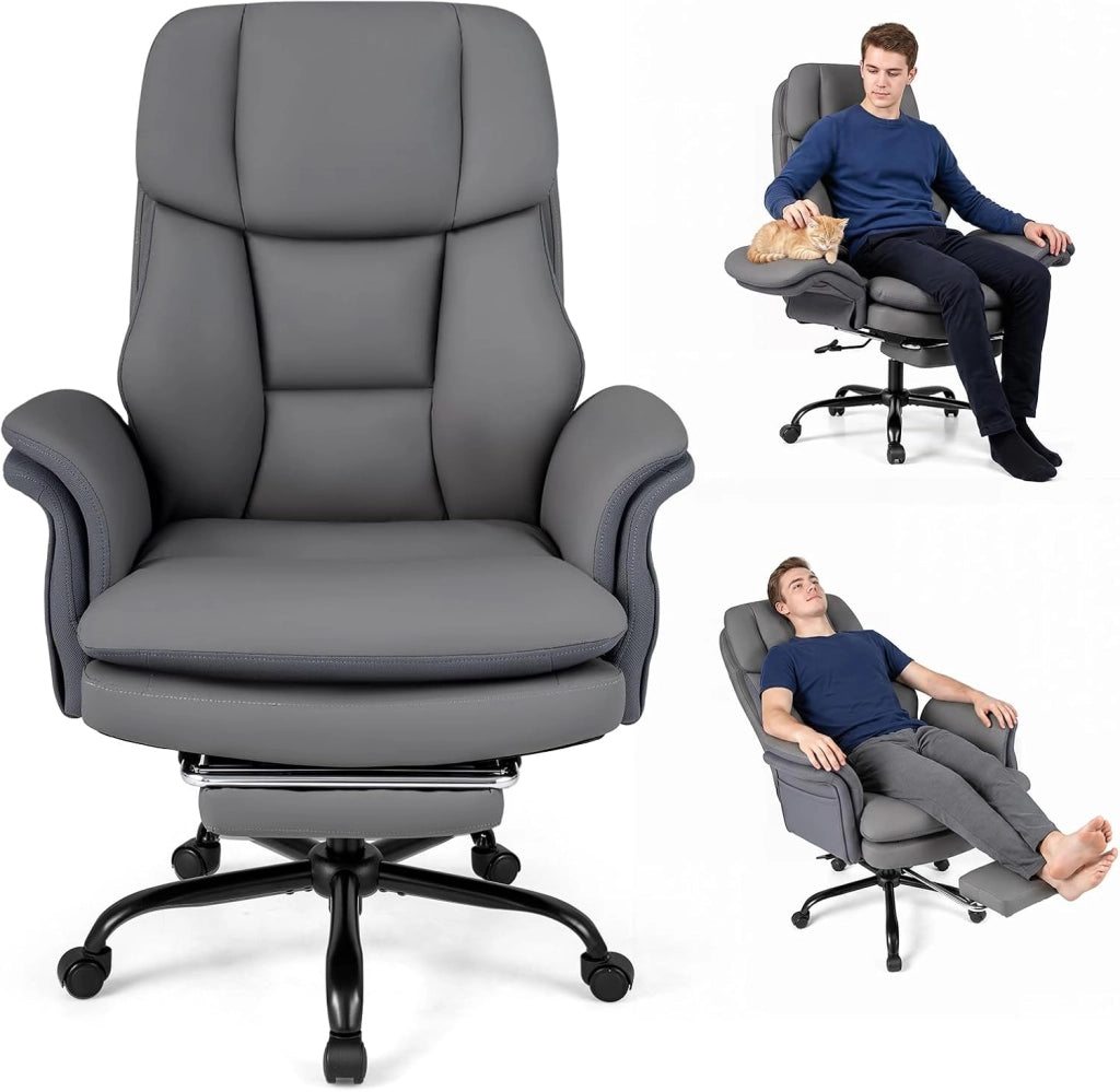 Sedia da Ufficio Ergonomica, Portata 150 kg (Grigio) | Sedia Scrivania con Rotelle Girevole, Braccioli Regolabili su 5 Livelli e Poggiapiedi Retrattile, per Casa e Ufficio