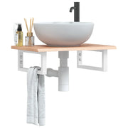 Ripiano a Parete per Lavabo in Acciaio e Massello di Rovere 3302560