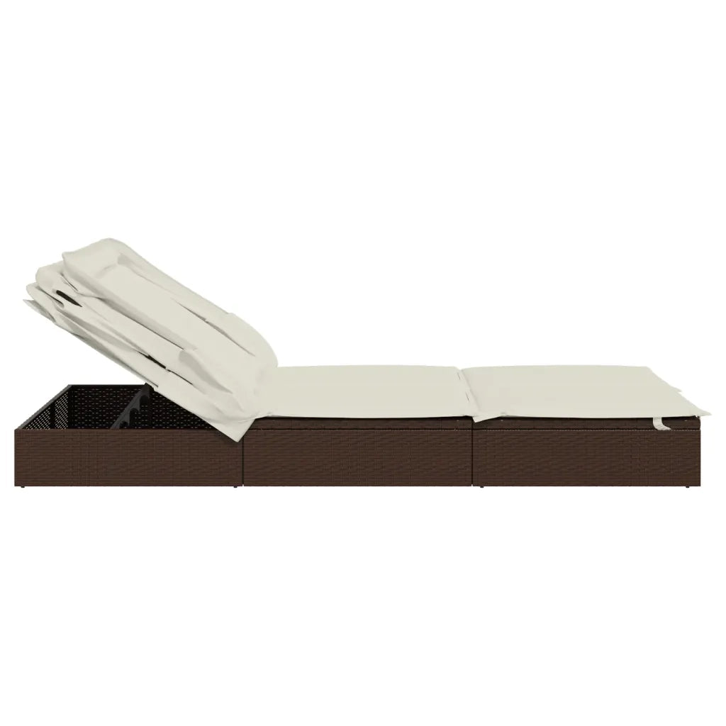 Sdraio da giardino | Lettino Doppio Tetto Pieghevole Marrone 213x63x97 cm Polyrattan