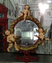 Specchio Decorativo Natalizio in resina con 3 angeli Rosso e Oro
