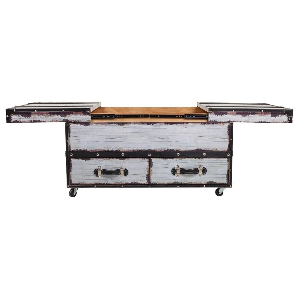 Portabottiglie in legno e tela bianca 100x60x55h