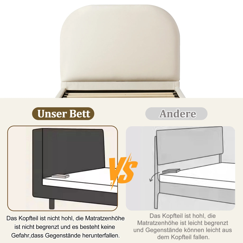 letto imbottito velluto beige 90 x 200 cm