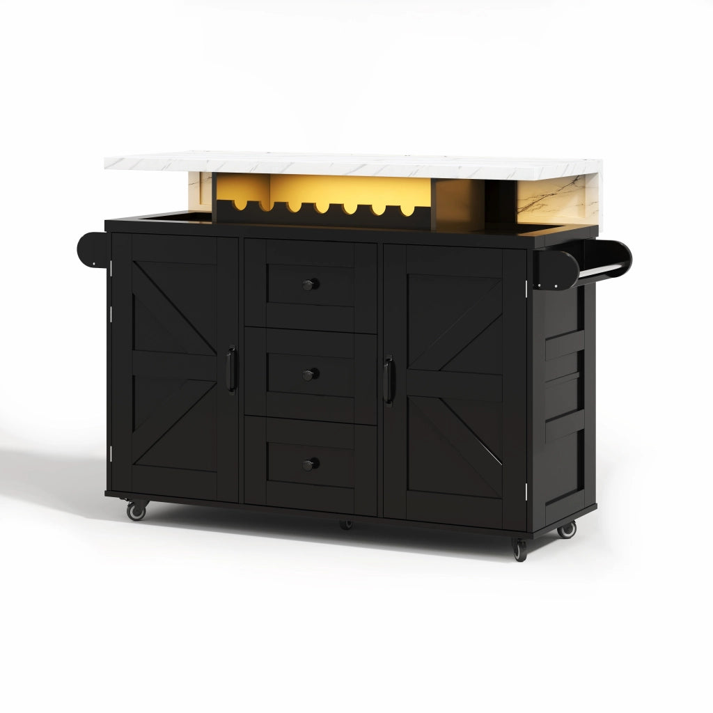 Isola Cucina Mobile con Piano Pieghevole ¨C MINIMAL ¨C Legno, 5 Ruote, 120x42x93 cm