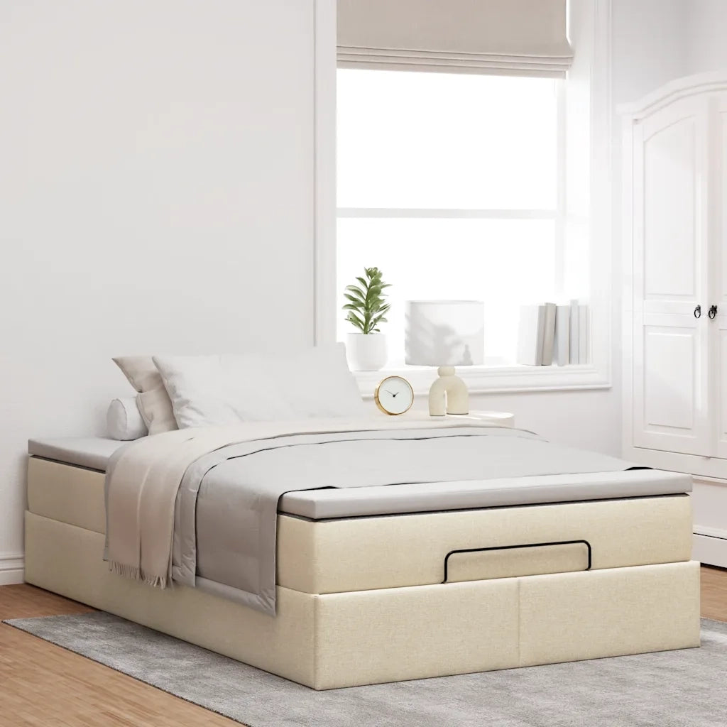 vidaXL Struttura Letto Pouf con Materasso Crema 120x200 cm in Tessuto