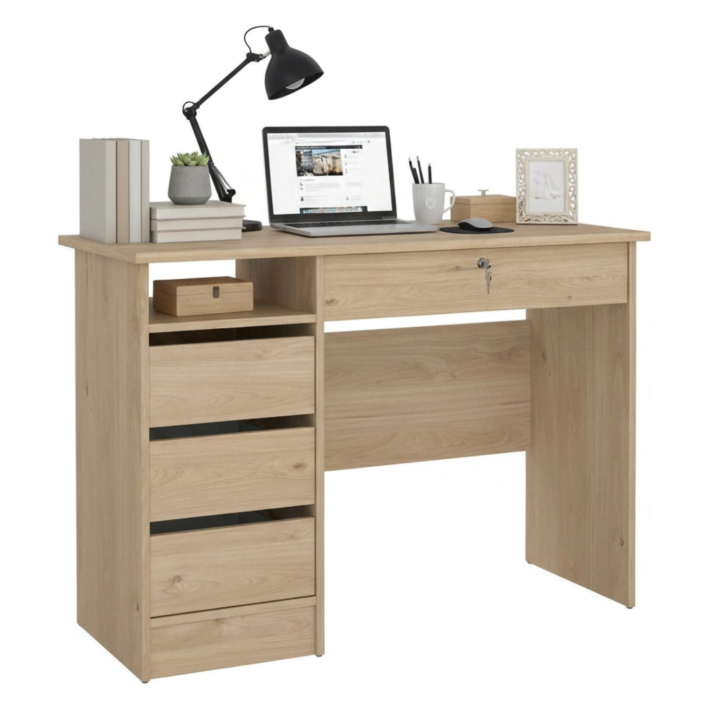 Scrivania Franklin, Scrittoio multiuso, Tavolo per ufficio porta PC, Piano di lavoro, 109x49 h76 cm, Rovere