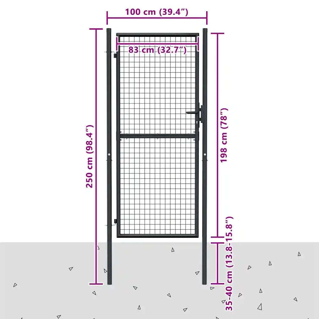 Cancello da Giardino-Porta da giardino in Rete di Acciaio Zincato 100x200 cm Grigio