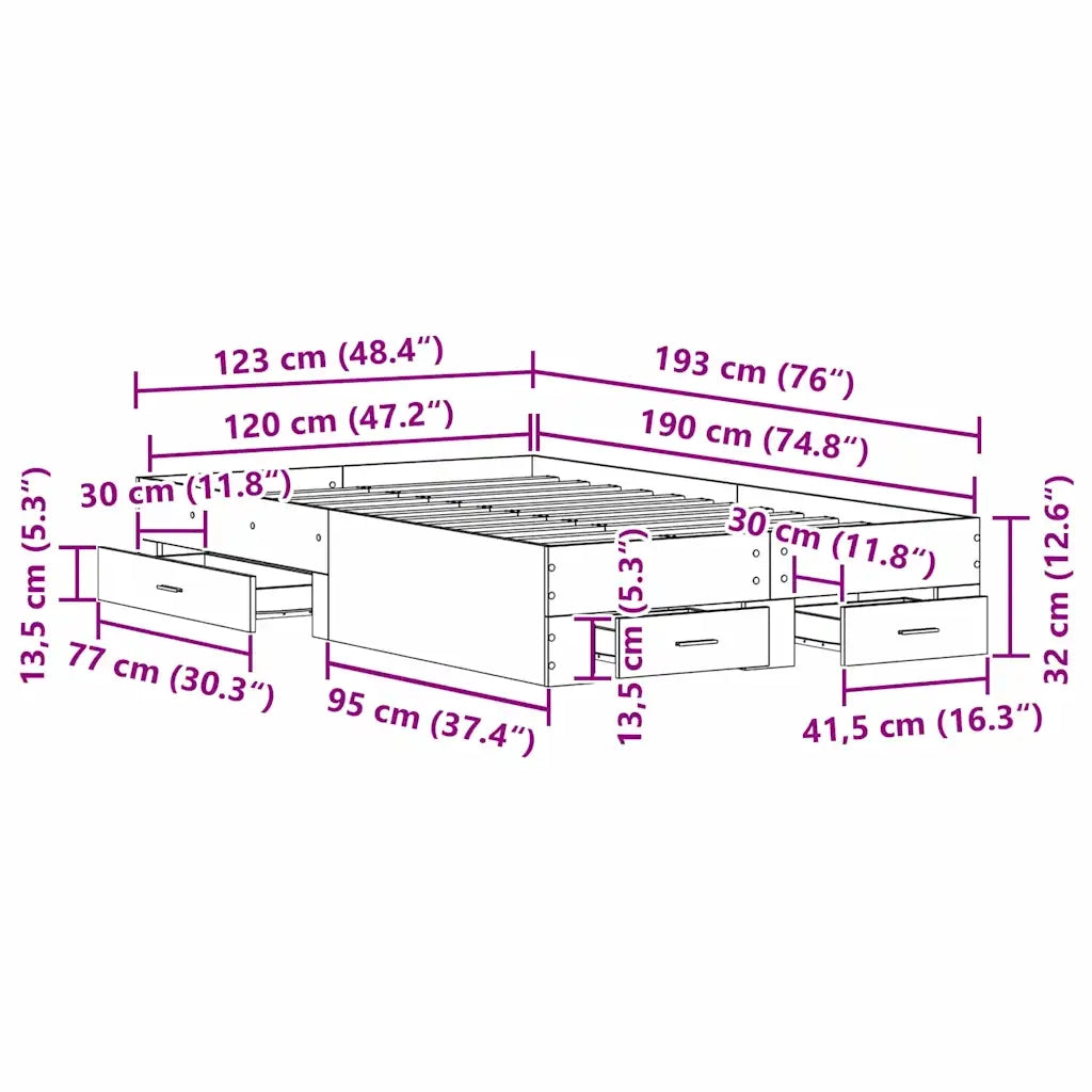 Struttura del letto con cassetto Legno vecchio 120 x 190 cm 3333978
