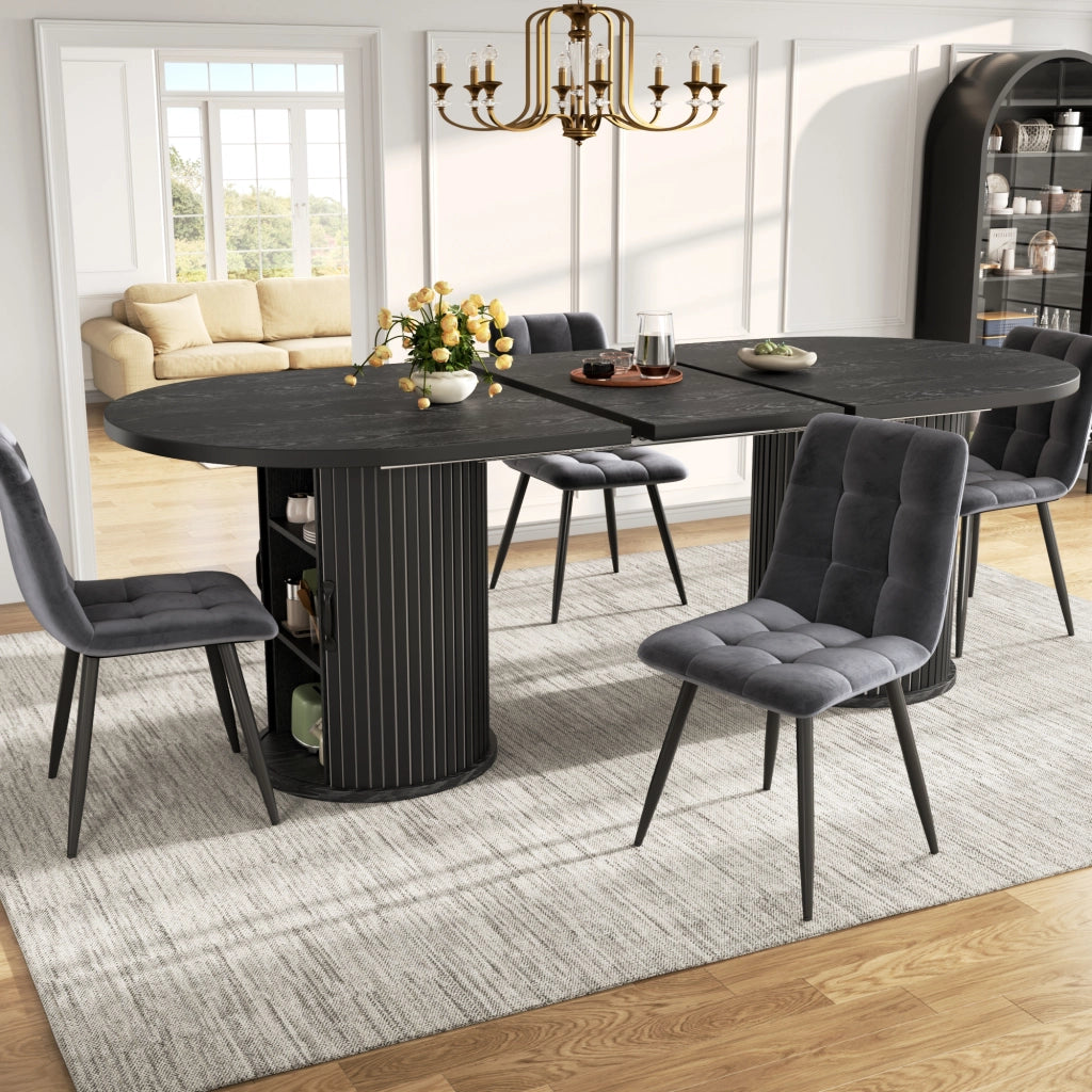 Tavolo da pranzo - estraibile 150-190 cm - vano nascosto - maniglie metalliche - nero - salvaspazio