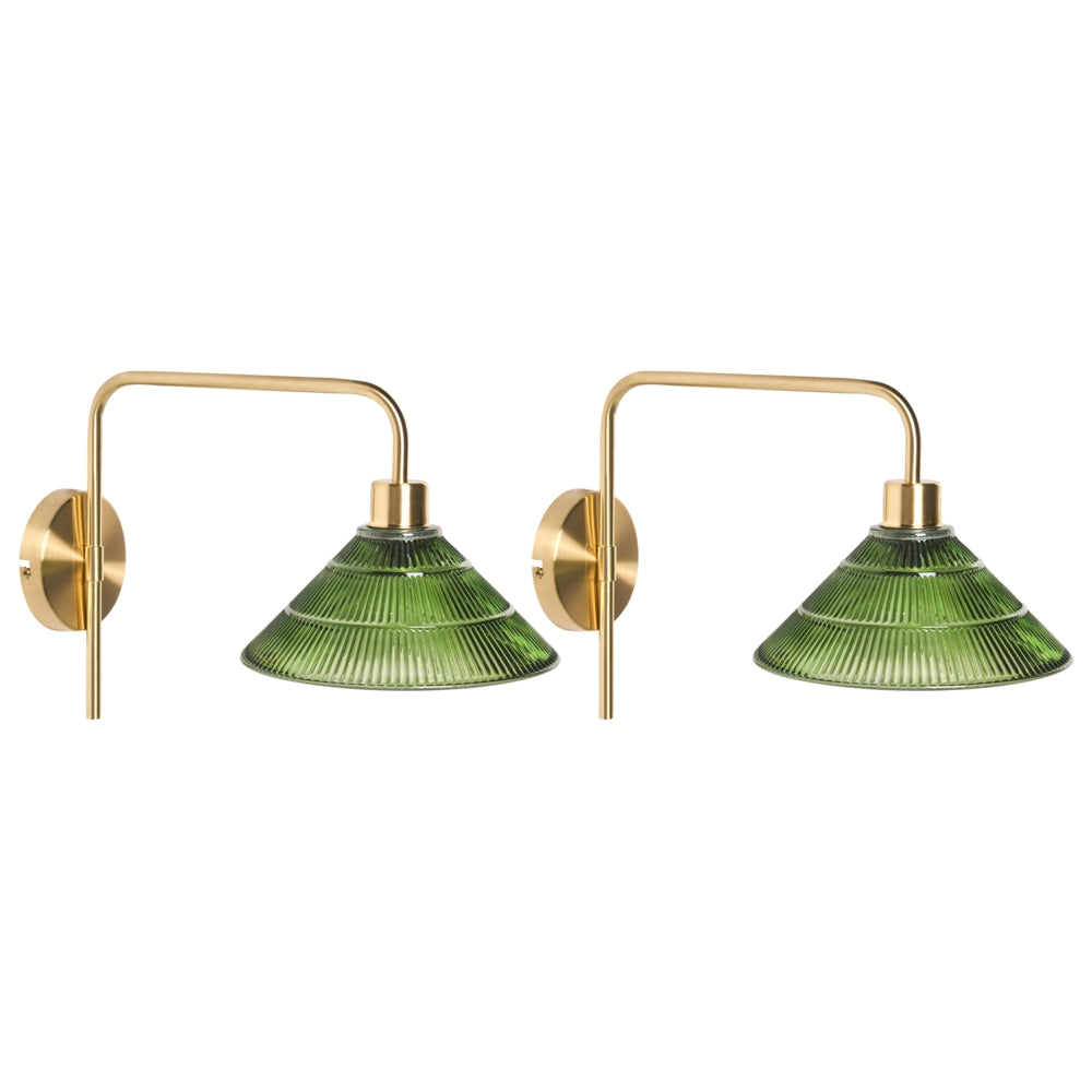 Set di 2 lampade da parete Glam Base in metallo dorato Paralume in vetro verde Camera da letto Soggiorno Moderno Glam