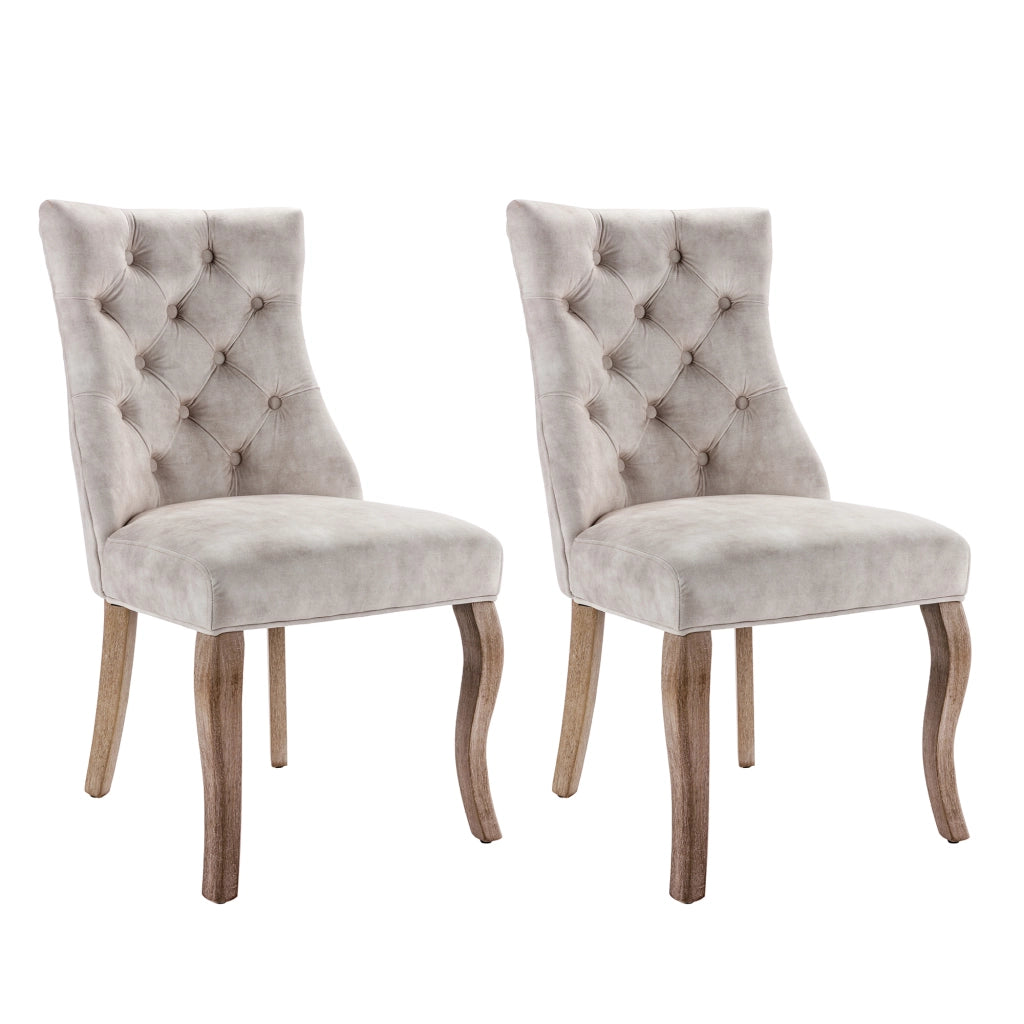 Sedia da Pranzo con Schienale Alto ¨C Xylo ¨C Velluto Beige Chiaro, Gambe in Legno Massello, Set 2 Pezzi