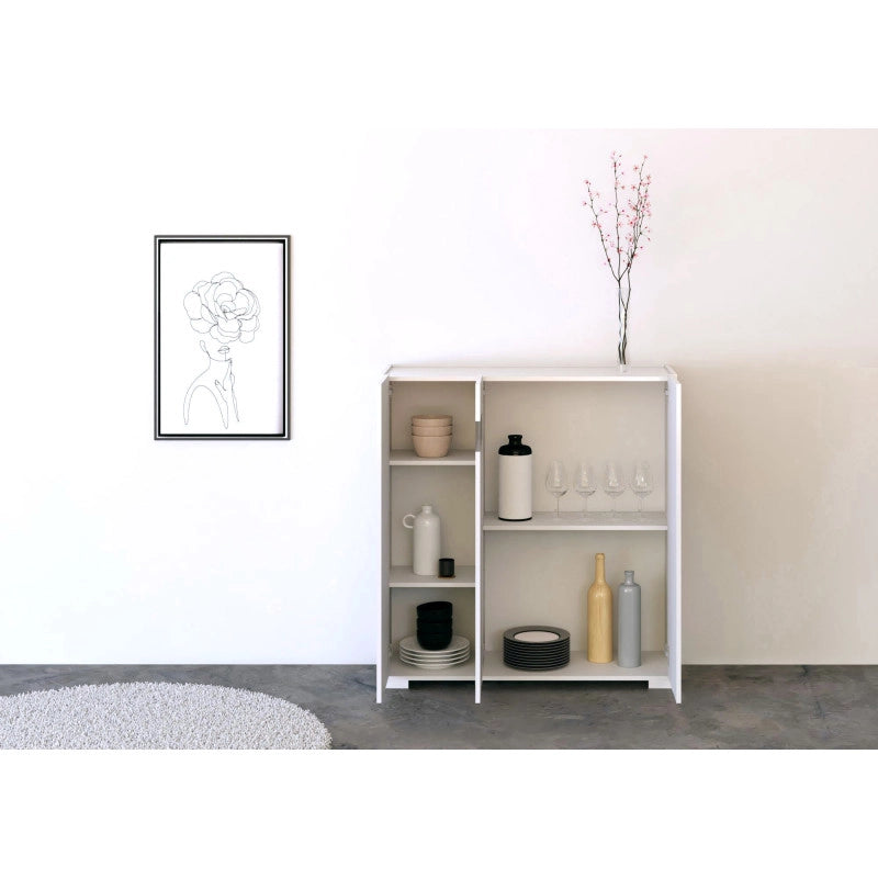 Credenza alta moderna 3 ante 100x35x110 cm Riflesso - Bianco Lucido