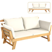 Divano letto convertibile in legno d'acacia con braccioli regolabili cuscini, Chaise longue da esterno Beige
