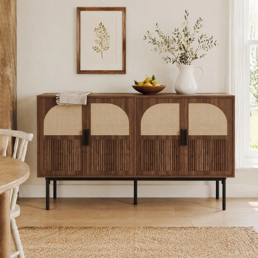 Sideboard 140x40x80 cm con 4 ante e ampio spazio; MDF; naturale