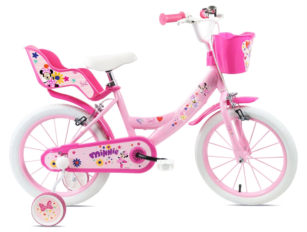 Bicicletta per Bambine 16" Disney Minnie Freni Caliper e Stabilizzatori in Acciaio Hi-Ten Rosa