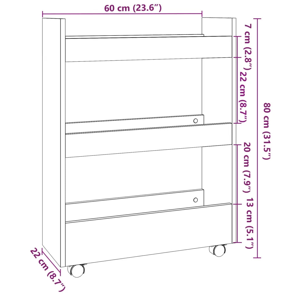 Carrello Stretto a 3 Livelli Grigio Cemento in Truciolato 855253