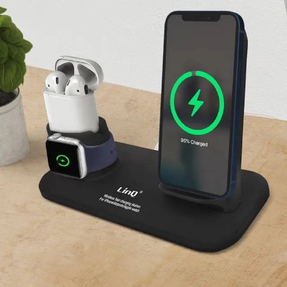 Trade Shop - Stazione Di Ricarica Rapida Wireless 3 In 1 Per Iphone Apple Watch Airpods W8899 -