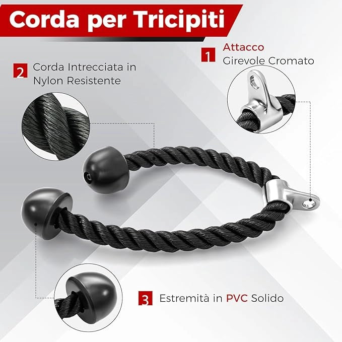 Set di Accessori per Macchine a Cavi, Accessori per LAT Pulldown incl. Barra a V, Corda per Tricipiti e Maniglia a Doppio D, Accessori per Macchine da Allenamento per Casa