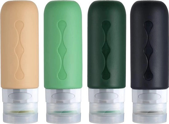 Set di contenitori di silicone per riso, 90 ml, con 4 pezzi, contenitori vuoti per riso e articoli da bagno, contenitore di liquido riutilizzabile conforme alla FDA per shampoo, crema, doccia e cura della pelle, verde
